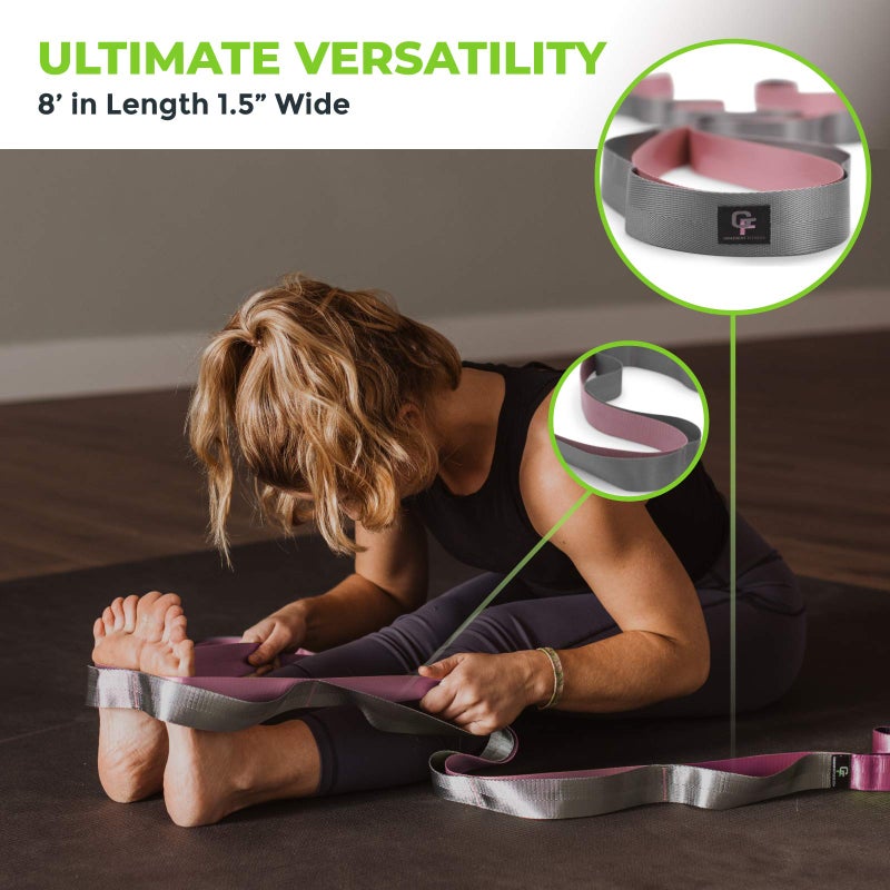 Gradient Fitness Stretching Strap for Physical Therapy, 12 Multi-Loop Stretch Strap 1.5" W x 8' L, Neoprene Handles, Physical Therapy Equipment, Yoga Straps for Stretching, Leg Stretcher, (Pink/Grey) - Image 5